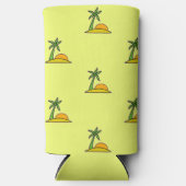 Eiland palmbomen en zon op geel seltzer blikjeskoeler (Voorkant)