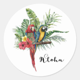 Eiland Paradijs Vogels Tropisch Bloemmotief Botani Ronde Sticker