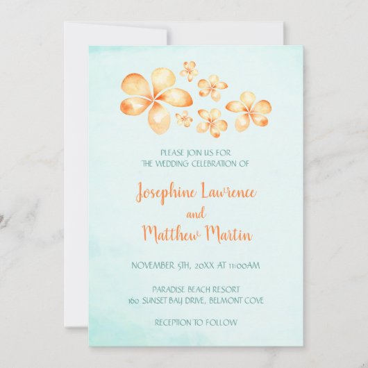 Eiland Plumeria bruiloft uitnodigingen (Voorkant)
