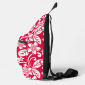 EILAND PLUMERIA PATROON IN AARDBEIEN ROOD SLING BAG (Rechts)