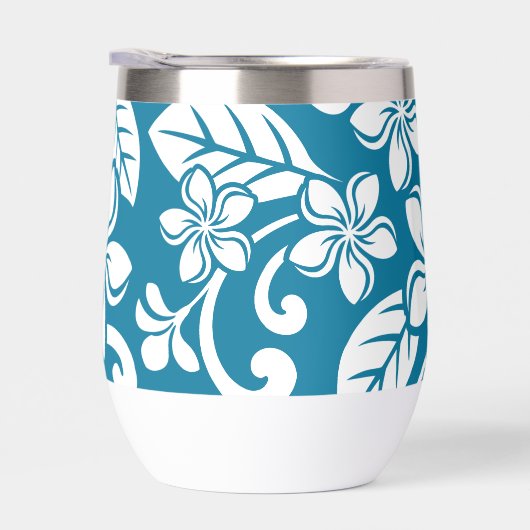 EILAND PLUMERIA PATROON IN CARIBISCH BLAUW (Rechts)