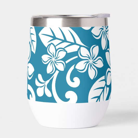 EILAND PLUMERIA PATROON IN CARIBISCH BLAUW (Links)