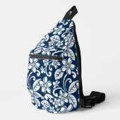EILAND PLUMERIA PATROON IN NAVYBLAUW SLING BAG (Rechterhoek)