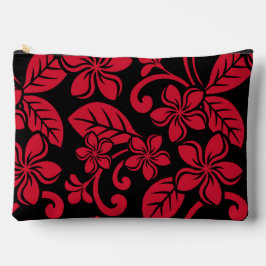 EILAND PLUMERIA PATROON IN ZWART/ROOD ETUI