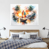 Eiland Sereniteit – Exotisch Bootschap Landschap W Canvas Afdruk (Insitu (Slaapkamer))