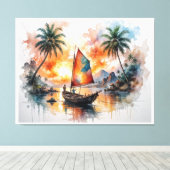 Eiland Sereniteit – Exotisch Bootschap Landschap W Canvas Afdruk (Insitu (Houten vloer))