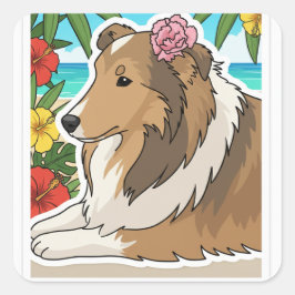 Eiland Sheltie Vierkante Sticker