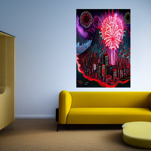 Eiland, stad en vuurwerk | AI Art Poster