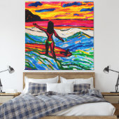 Eiland Surfer zonsondergang op het strand Canvas Afdruk (Insitu (Slaapkamer))