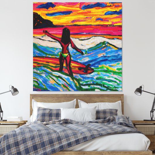 Eiland Surfer zonsondergang op het strand Canvas Afdruk (Insitu (Slaapkamer))