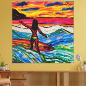 Eiland Surfer zonsondergang op het strand Canvas Afdruk (Insitu (Woonkamer))