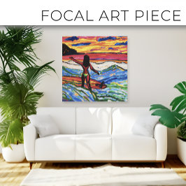 Eiland Surfer zonsondergang op het strand Canvas Afdruk