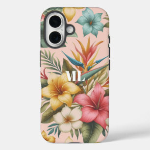 Eiland Tropische Bloemen Monogram Ontwerp iPhone 16 Hoesje