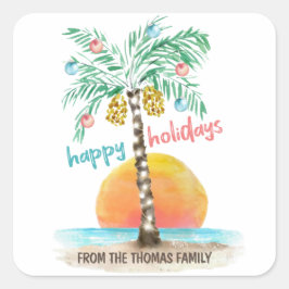 Eiland Vakantie Tropisch Strand Palm Kerstmis Vierkante Sticker