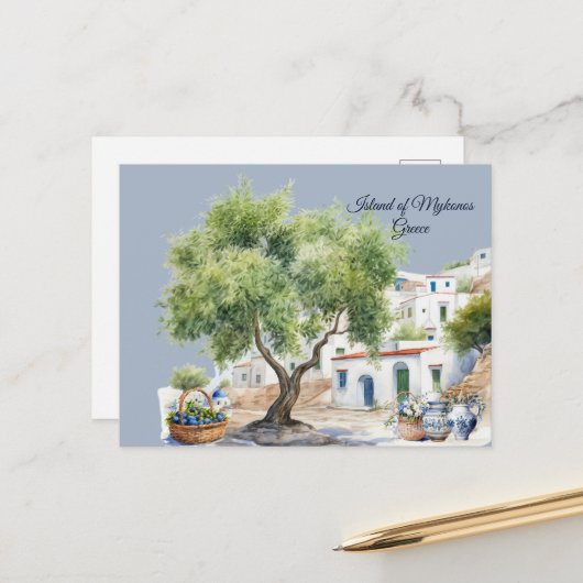 Eiland van Mykonos, Griekenland Briefkaart (Voorkant / Achterkant in situ)