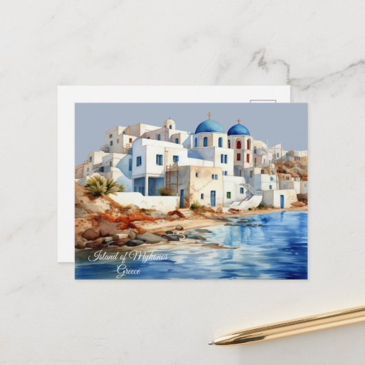 Eiland van Mykonos, Griekenland Briefkaart (Voorkant / Achterkant in situ)