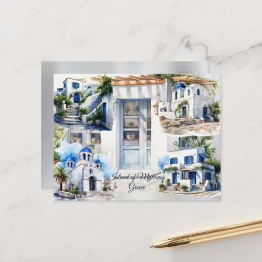 Eiland van Mykonos, Griekenland Briefkaart (Voorkant / Achterkant in situ)