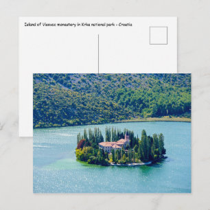 Eiland van Visovac-klooster in Krka NP - Kroatië Briefkaart