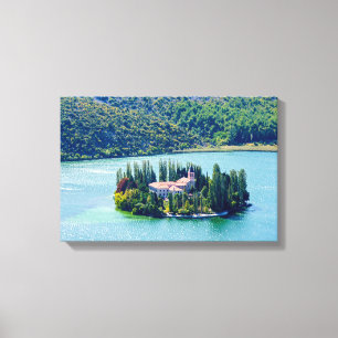 Eiland van Visovac-klooster in Krka NP - Kroatië Canvas Afdruk