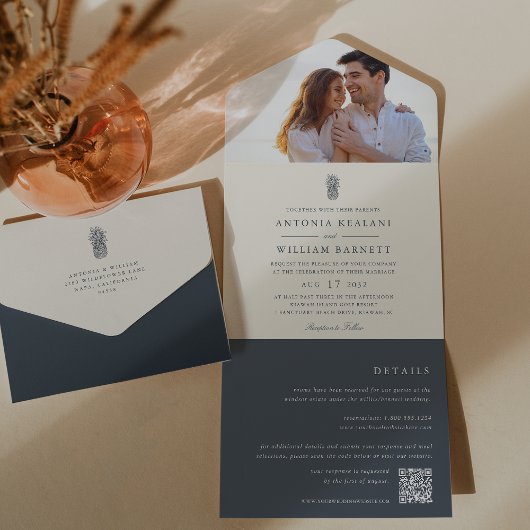 Eiland Vintage Ananas Foto Bruiloft All In One Uitnodiging