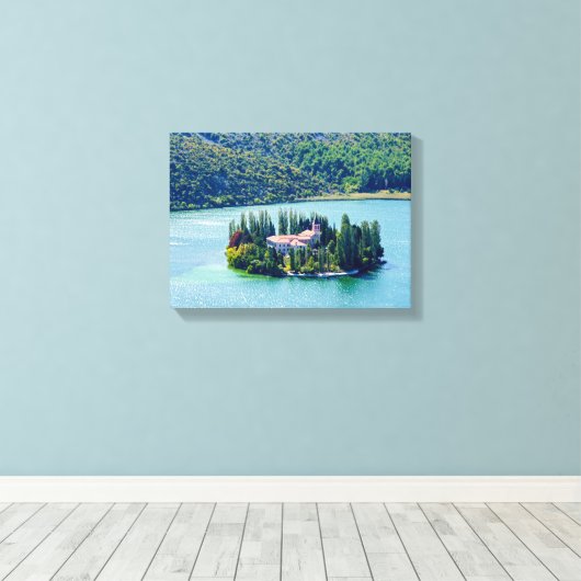 eiland Visovac in Krka NP - Kroatië Canvas Afdruk (Insitu (Houten vloer))