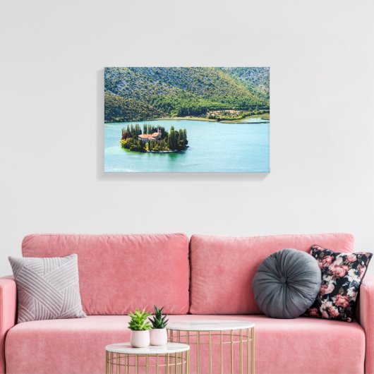 eiland Visovac in Krka NP - Kroatië Canvas Afdruk (Insitu (Woonkamer))