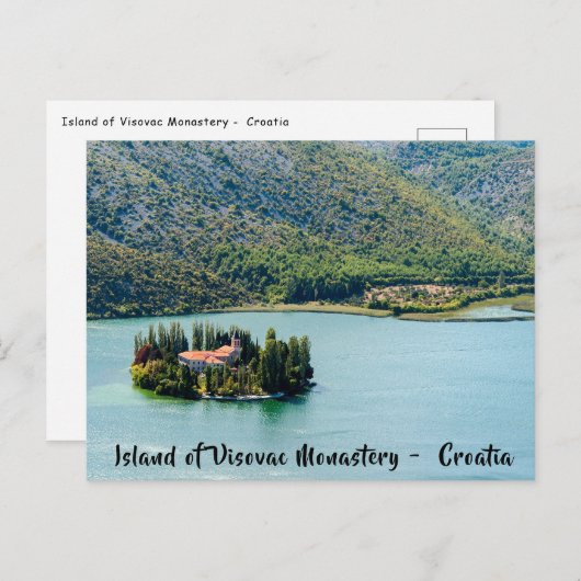 Eiland Visovac-klooster in Krka NP - Kroatië Briefkaart (Voorkant / Achterkant)