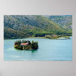 Eiland Visovac-klooster in Krka NP - Kroatië Poster