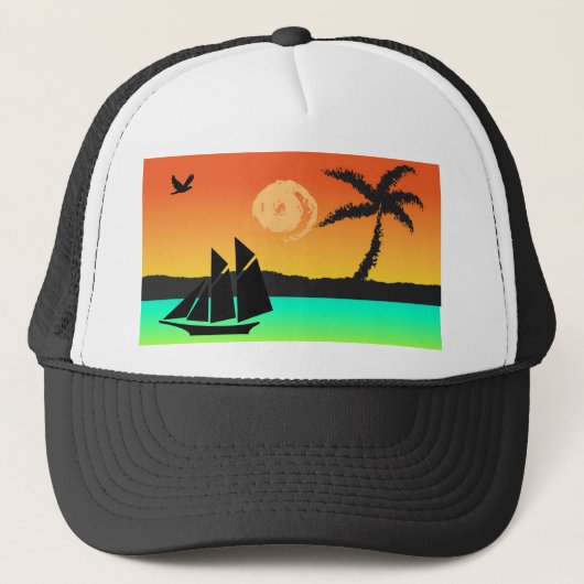 Eiland zonsondergang trucker pet (Voorkant)