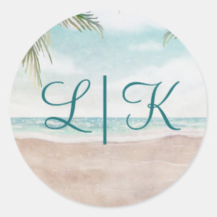 Eilandbries Geschilderde Strand Scene Monogram Huw Ronde Sticker