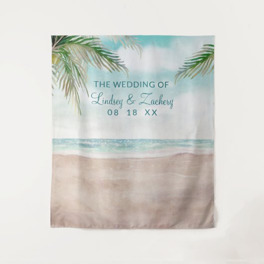 Eilandbries Strand Bruiloft Foto Booth Achtergrond Wandkleed (Voorkant)