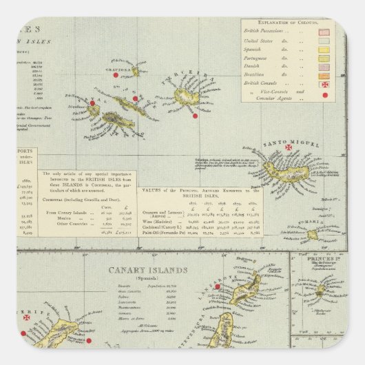 Eilanden, Atlantische Oceaan Vierkante Sticker (Voorkant)