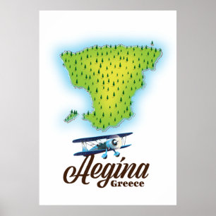 Eilandkaart van Aegina Griekenland Poster