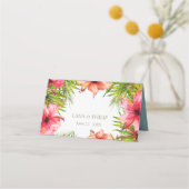 eilandparadijs | Palmboom en bloemen bruiloft Plaatskaartje (Achterkant)