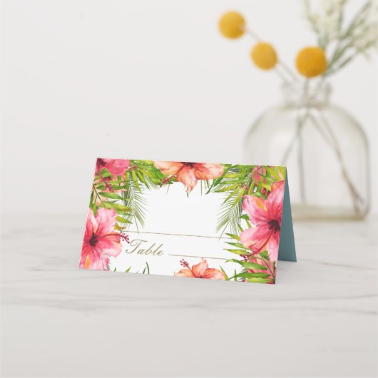 eilandparadijs | Palmboom en bloemen bruiloft Plaatskaartje (Voorkant)