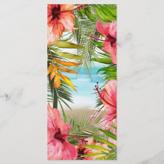 eilandparadijs | Waterverf Bloemen Palmen Bruiloft Menu (Achterkant)