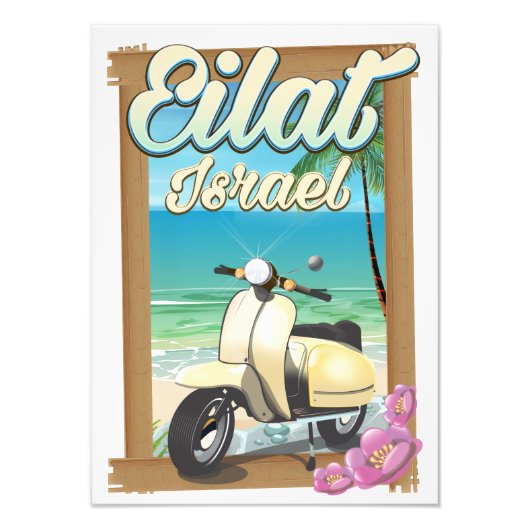 Eilat Beach Israel scooter reisposter Foto Afdruk (Voorkant)