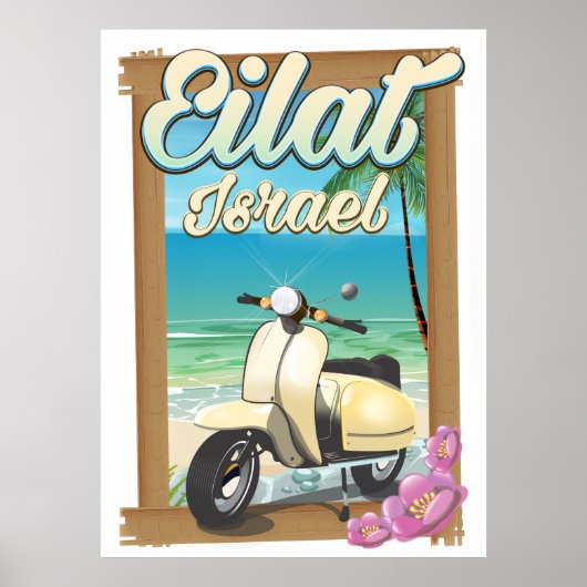 Eilat Beach Israel scooter reisposter Poster (Voorkant)