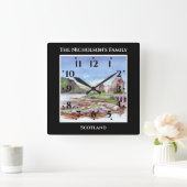 Eilean Donan Castle Scotland Waterverf Black Vierkante Klok (Huis)