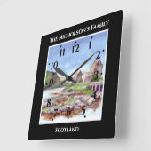 Eilean Donan Castle Scotland Waterverf Black Vierkante Klok (Hoek)