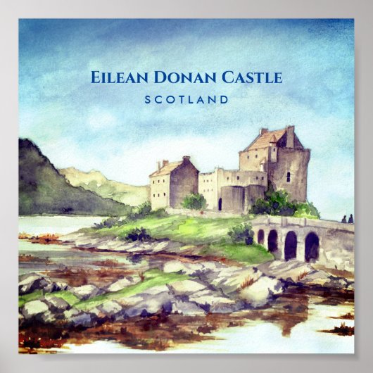 Eilean Donan Castle Scotland Waterverf Painting Poster (Voorkant)