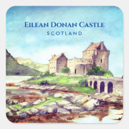 Eilean Donan Castle Scotland Waterverf Painting Vierkante Sticker