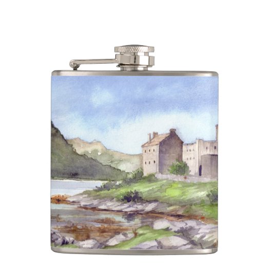 Eilean Donan Castle Waterverf Painting Heupfles (Voorkant)