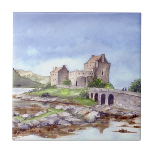 Eilean Donan Castle Waterverf Painting Tegeltje (Voorkant)