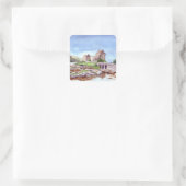 Eilean Donan Castle Waterverf Painting Vierkante Sticker (Tas)