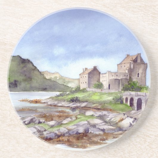 Eilean Donan Castle Waterverf Painting Zandsteen Onderzetter (Voorkant)