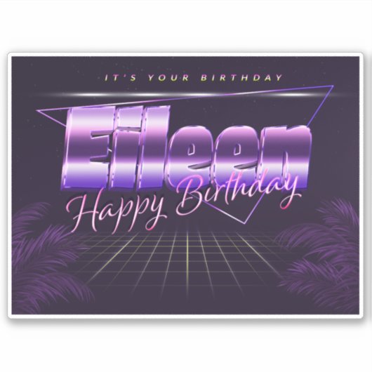 Eileen Name Vorname lila retro Sticker Geburtstag (Voorkant)