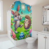 Ein glücklicher Hase und Igel Douchegordijn (In situ)