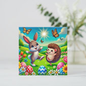 Ein glücklicher Hase und Igel Feestdagenkaart (Staand voorkant)