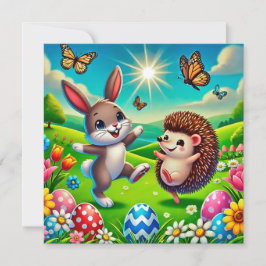 Ein glücklicher Hase und Igel Feestdagenkaart